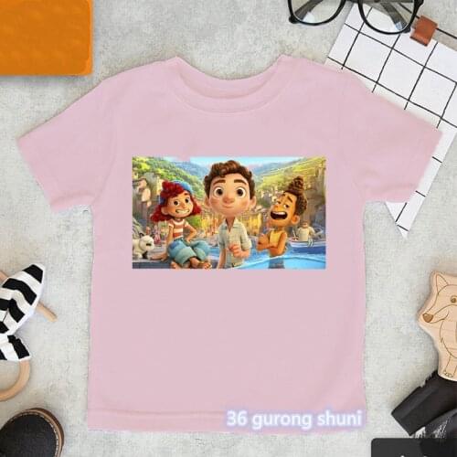 Kawaii girls t-shirts funny anime cartoon Luca graphic print girl clothes summer tshirt Harajuku children t shirts pink tops