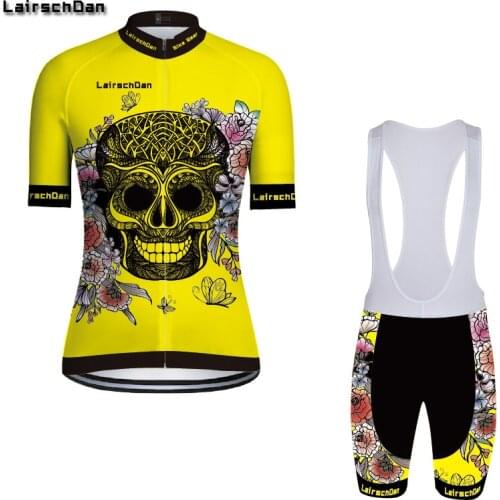 SPTGRVO LairschDan 2019 Yellow Skull Cycling Jersey Set Summer cycle Clothes Bike Clothing Kit Men women Mtb Bicycle Wear Suit