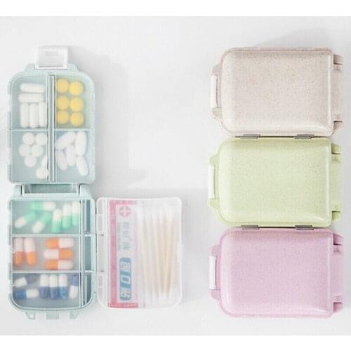 Pill Box Mini 8 Grids Medicine Tablet Week Pillbox Case Container Organizer Health Care Drug Travel Divider Portable Blue Tool