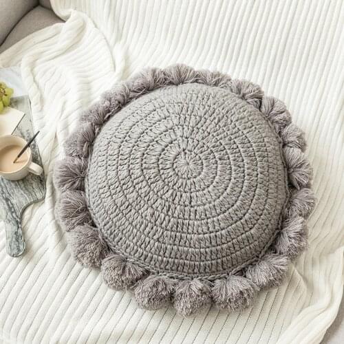 Round Knitted Decorative Cushion Tassel Pompom Throw Pillow Cute Sunflower Sofa Pillows Photo Props Seat Cushions Home Decor