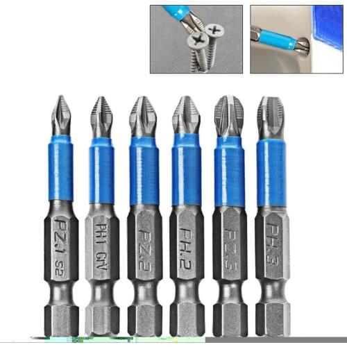 6Pcs Non-slip Screwdriver Bit Set 50mm PH1 PZ1 PH2 Drill Screw Electric PH3 Magnetic PZ2 Fit With Impact Bits Kit Driver PZ G5M4
