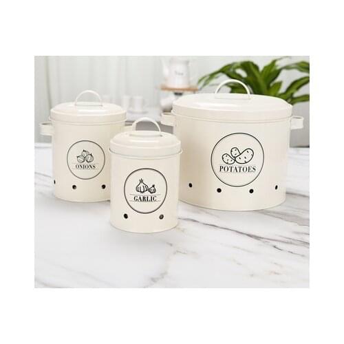 White Potatoes Onions Garlic Storage Box Sets for Kitchen Home Decoration Container Food Organizer Boxes Metal Box