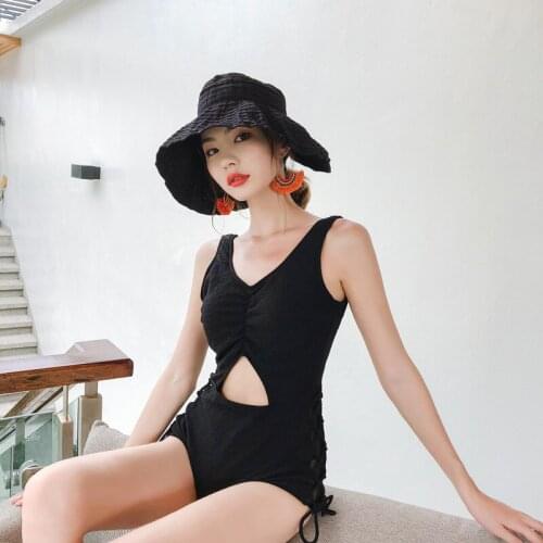 2021 New One Piece Swimsuit Women Solid Swimwear Monokini Push Up Swim Suit Korean Style Bathing Suit Pad Pleated Beachwear