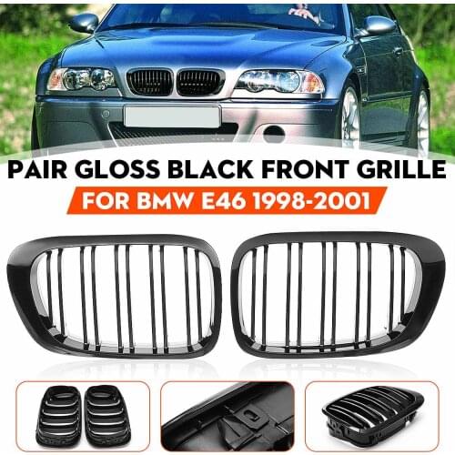Pair Car Style Front Kidney Double Slat Grill Grille For BMW E46 Coupe Convertible M3 2 Door 1998 1999 2000 2001 Gloss Black