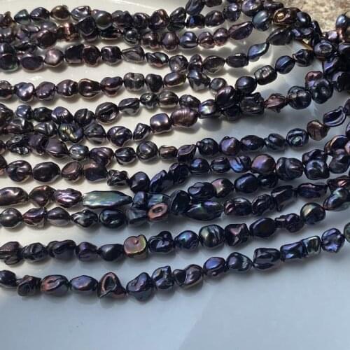 Freshwater pearl black reborn keshi pearl flat oval 7-8mm FPPJ wholesale 39cm nature loose beads for DIY jewelry