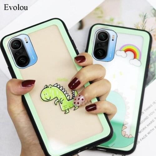Clear Tempered Glass Case For Xiaomi Mi 11 lite 10T Pro 11i 10i 5G Cartoons Dinosaur Pattern Soft Edge Cover For Poco F3 M3 X2