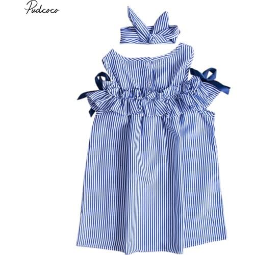 Pudcoco Toddler Kids Baby Girls Clothes Striped Off-shoulder A-line Mini Dress 1-6years Helen115