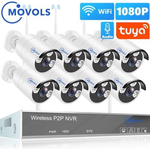 MOVOLS H.265 2MP Wireless CCTV System 8CH Tuya Zigbee NVR 8PCS 1080P Outdoor WIFI Security Camera Audio Surveillance System Set