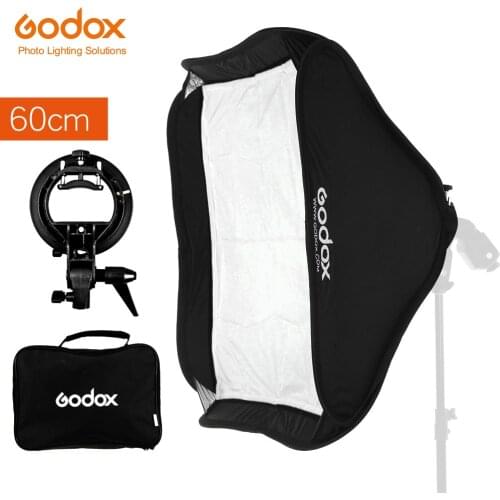 GODOX 60 x 60cm 24 * 24inch Foldable Softbox Kit with S Type Bracket Stable Bowens Flash Bracket Mount for Camera Flashes