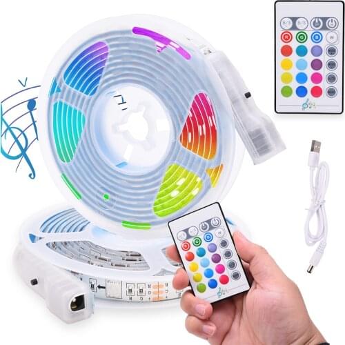 USB Mini Music Voice Control LED Strip Lights Kit Waterproof Strips Light Flexible Color Change Strip Lights Bedroom DIY Decor