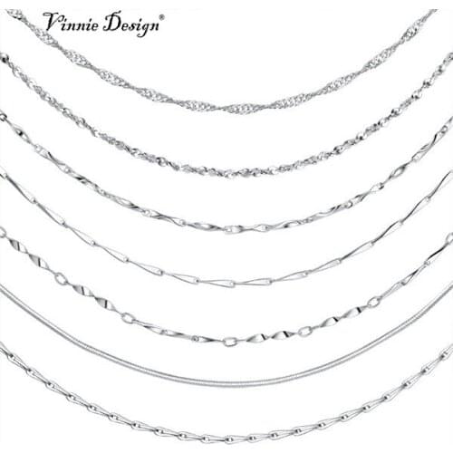 Vinnie Design Chains Necklaces 40cm include Box Water Wave Ingot Snake Rolo Chain Wholesale Price