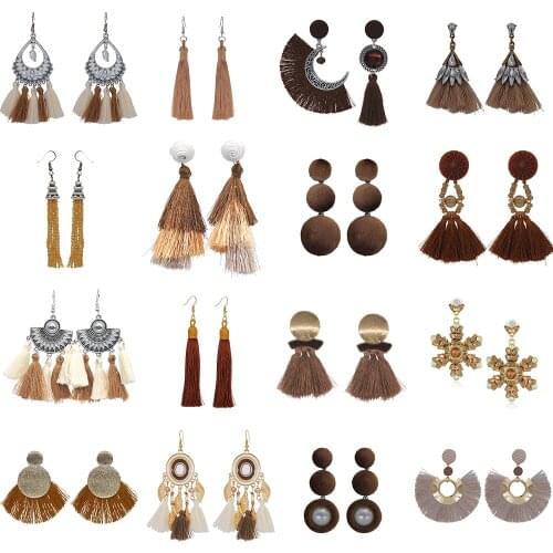 Yumfeel New Fashion Women Brown Color Earrings Long Statement Drop Earrings Jewelry