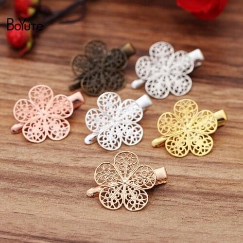BoYuTe (20 Pieces/Lot) 25MM Filigree Flower Hair Clips Materials Factory Supply Handmade Diy Hair Accessories
