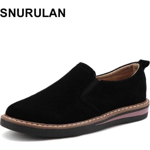 SNURULAN 2021New Spring Women Flats Sneakers Suede Leather Round Toe Shoes Casual Shoes Women Slip On Flat Loafers Jazz Oxford
