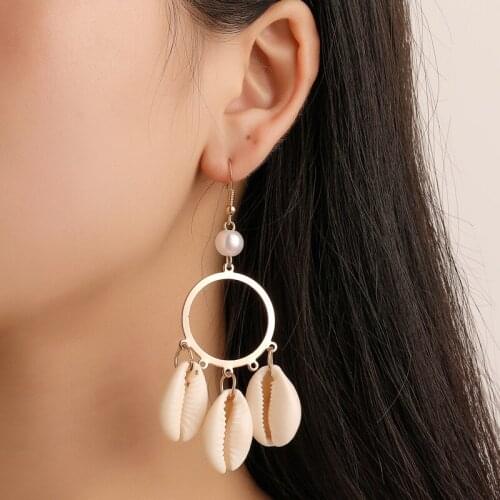 Modyle Women Round Beach Drop Earrings Bohemian Shell Jewelry Elegant Fashion Sea Simple Holiday 1Pair Summer