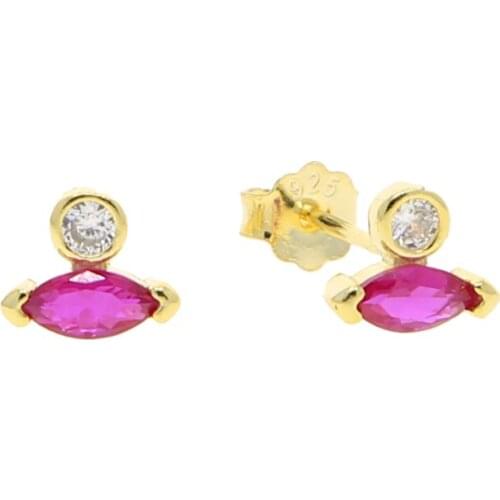 Pure 925 Sterling Silver Red white Blue Eyes shape cz pave Stud Earrings for Women Small CZ Piercing Earring silver fine Jewelry