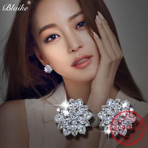 Blaike Boutique White Snowflake Zircon Stud Earrings For Women 925 Silver Filled Birthstone Jewelry New Year Valentine Gifts