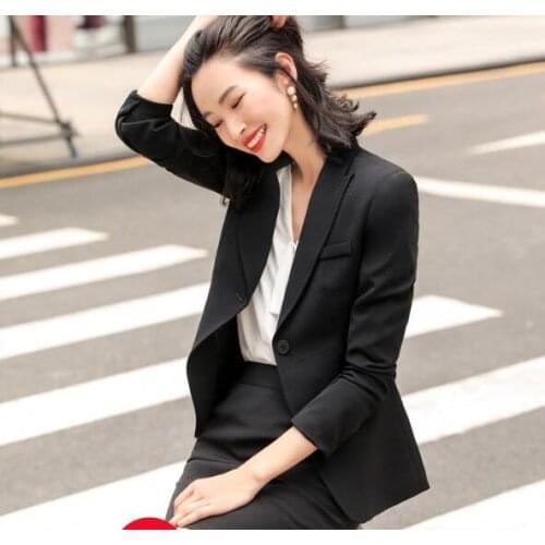 Women Single-breasted Blazer Ladies Work long-sleeved slim-fitting Top