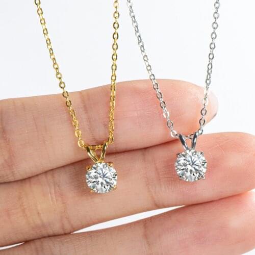 Real 1 Carat D Color Moissanite Pendant Necklace For Women 18K Gold Plated Top Quality 925 Sterling Silver Wedding Fine Jewelry