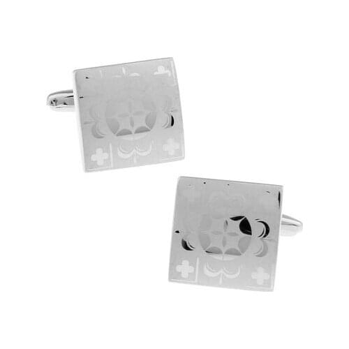 1 Pair Retail Mens Cufflinks Silver Color Brass Fashion Square Laser Flower Design