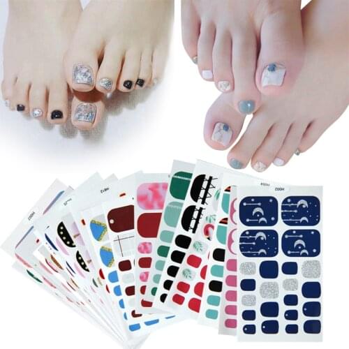 20pcs/set 22tips Pre Designed Toenail Stickers Full Cover Waterproof Sticker Wraps Toe Nail DIY Feet Accessories Send Randomly