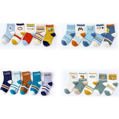 5 Pairs Autumn Winter Spring Childrens Socks Cotton Student Kids Socks Floor Socks Wholesale Boys and Girls Multi-color Sock