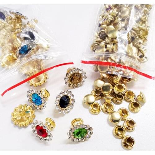 50/100 Set Diamond-studded Plastic Sunflower Studs DIY Rivets for Leather/Clothes Punk Clothing Sewing Accessories 11MM
