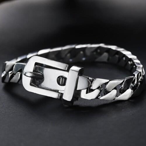 8mm 925 Sterling Silver Chain Strap Buckle Bracelet Women Men Fine Jewelry Tibetan Silver Vintage Simple Personality Bangle