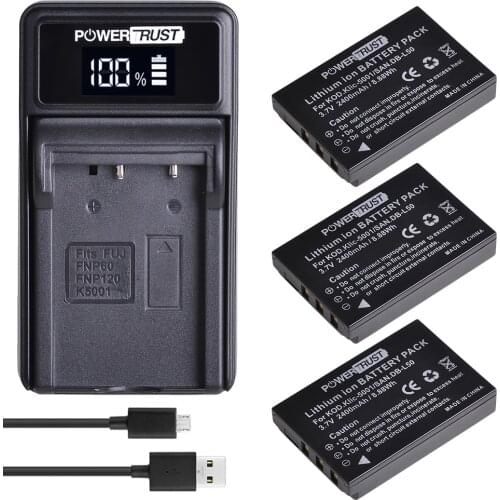 DB-L50 Klic-5001 Rechargeable Battery +LED USB Charger for Kodak DX6490 DX7440 DX7530 DX7540 DX7580 DX7590 DX7591 DX7630