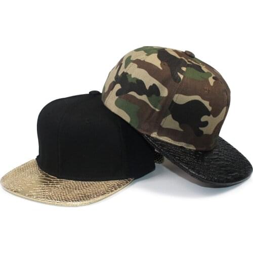 Urban Faux Crocodile Leather Flat Brim Baseball Cap Streetwear Adjustable Metal Buckle Black Hip Hop Snapback Men Punk Hat