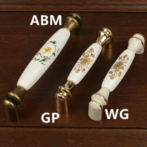 128mm Bronze rural cermic kitchen cabinet handles 96mm gold drawer pulls knobs ivory white dresser cupboard door handles Vintage