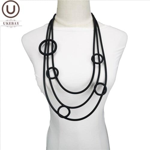 UKEBAY 2020 New Handmade Torques Women Pendant Necklaces Short Collar Chains 3 Rubber Rope Adjustable Size Choker Chain Jewelry