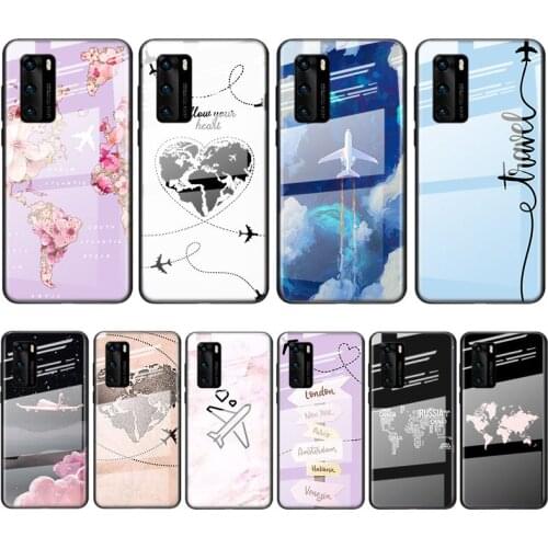 Tempered Glass Cover World Map Travel Just Go For Huawei Y6 Y7 Y9 Y5P Y6P Y8S Y8P Y9A P Smart Z 2019 2020 2021 Phone Case