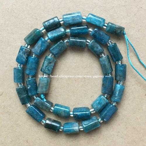 7'' Natural Faceted Blue Apatite Cylinder Spacer Stone Beads For Jewelry DIY Making