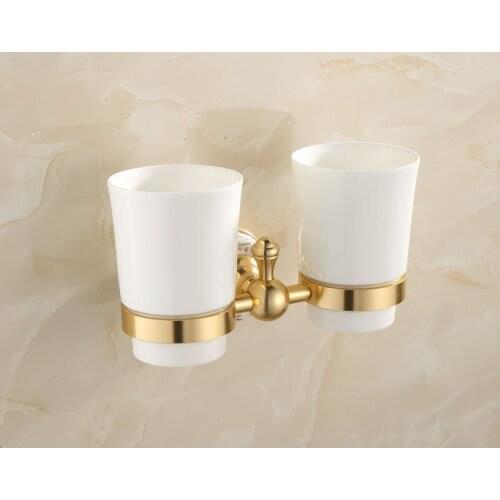 Cup & Tumbler Holders Gold Cup Bathroom Accessories Gold Double Tumbler Holder Toothbrush Cup Holders
