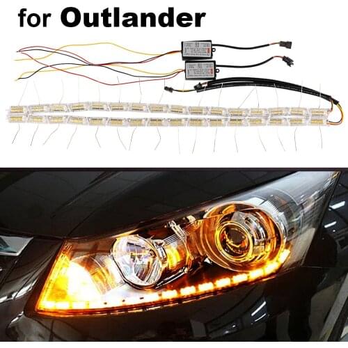 2Pcs LED Car DRL For Mitsubishi Outlander 2001-2018 2019 2020 2021 Daytime Running Light 12V Sequential With Turn Signal
