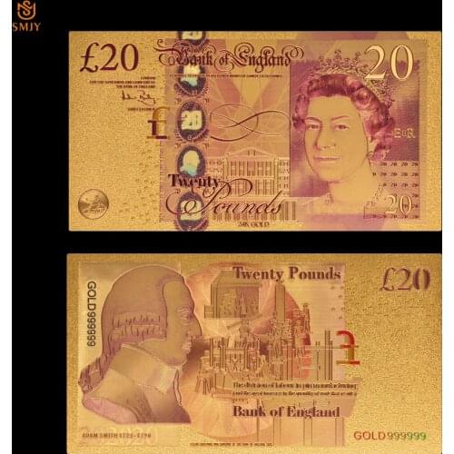 Euro Gold Banknotes UK 20 Pounds Color Gold Plated Currency Bill Replica Paper Money Collection
