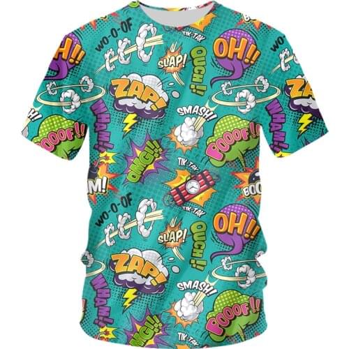 3D Hip Hop Print T Shirts Hipster Casual Street Style Anime Comic Graffiti Short Sleeve Shirt Men Streetwear T-shirt Wholesale