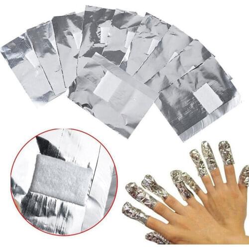 Hot 100Pcs/set Aluminium Foil Nail Art Makeup Tools Soak Off Acrylic Gel Polish Nail Removal Wraps Remover Silver Cleaning