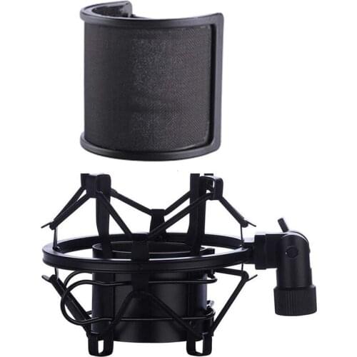 Hot AD-Microphone Shock Mount with Microphone Filter Windsn Suspension Shock Mount Holder Clip