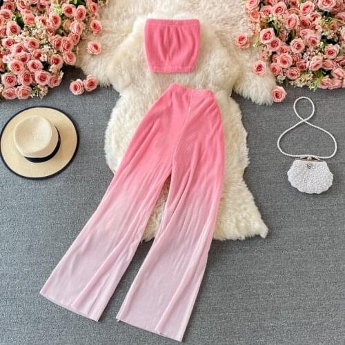 Gradient Pleated Wide-leg Pant & Small Bra High Waist Loose Strigh Mopping Pants Summer Clothes 2021 Fashion