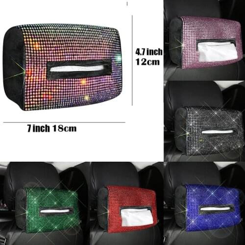 Crystal Car Tissue Box Holder Seat Back Headrest Hanging Tissue Paper Case Diamond Car Styling Decoration Auto Accessories