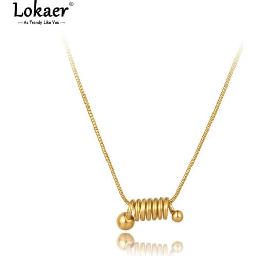 Lokaer Fashion Titanium Stainless Steel Geometry Spring Charm Pendant Necklaces Goth Link Chain Choker Necklace For Women N21080