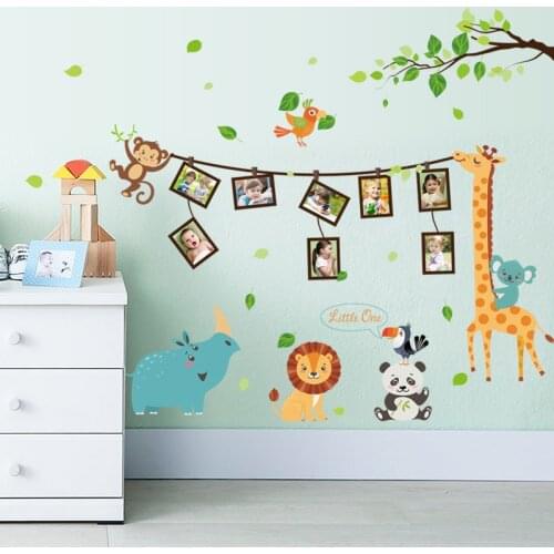 Cartoon animal giraffe photo frame stickers PVC Material Art wall decals For Living room childrens room bedroom decor sticker