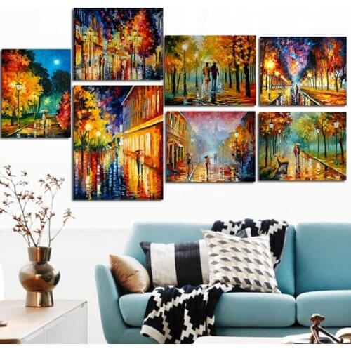 Modern Pop Wall Art Romantic Couple Rainy Day Street Landscape Poster Canvas Painting Prints Picture for Living Room Decor