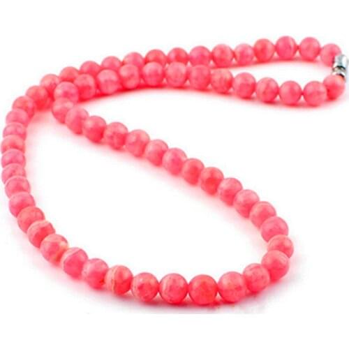New Arrival Genuine Rose Rhodochrosite Gems Natural Stone Necklace 6mm Round Loose Beads DIY Fashion Jewelry Long Necklace