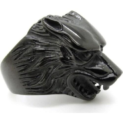 New Design 316L Stainless Steel Biker Mens Fashion Jewelry, Gothic Fierce Wolf Head Finger Ring