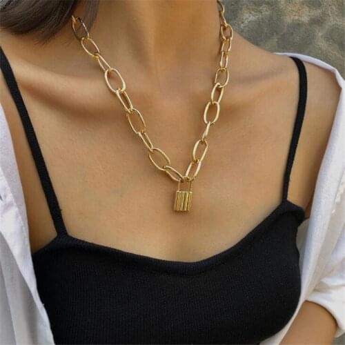 DIEZI Hip Hop Vintage Gold Silver Color Link Necklace Lock Pendant Necklace for Women Men 2019 New Fashion Collier Femme Jewelry
