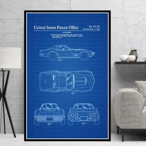 Poster Prints Hot 1968 Patent Blueprint Minimalist Chart Retro Car Oil Painting Canvas Art Wall Picture Decor schilderij obrazy