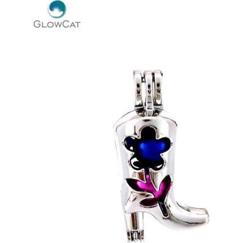 K664 5pcs/lot High Heel Boots Beads Cage Jewelry Findings Charms Aroma Bead Cage Pendant Fairytale Party Essential Oil Diffuser